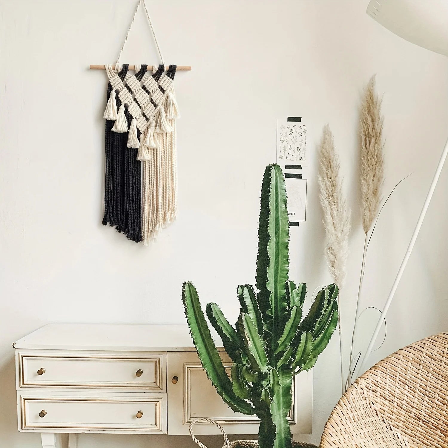 Macramé Mural Noir Et Blanc | 60 x 30 cm