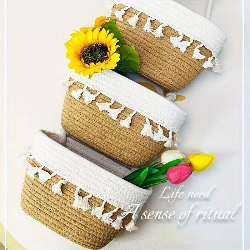 Panier Tressé Décoration Murale à 3 niveaux