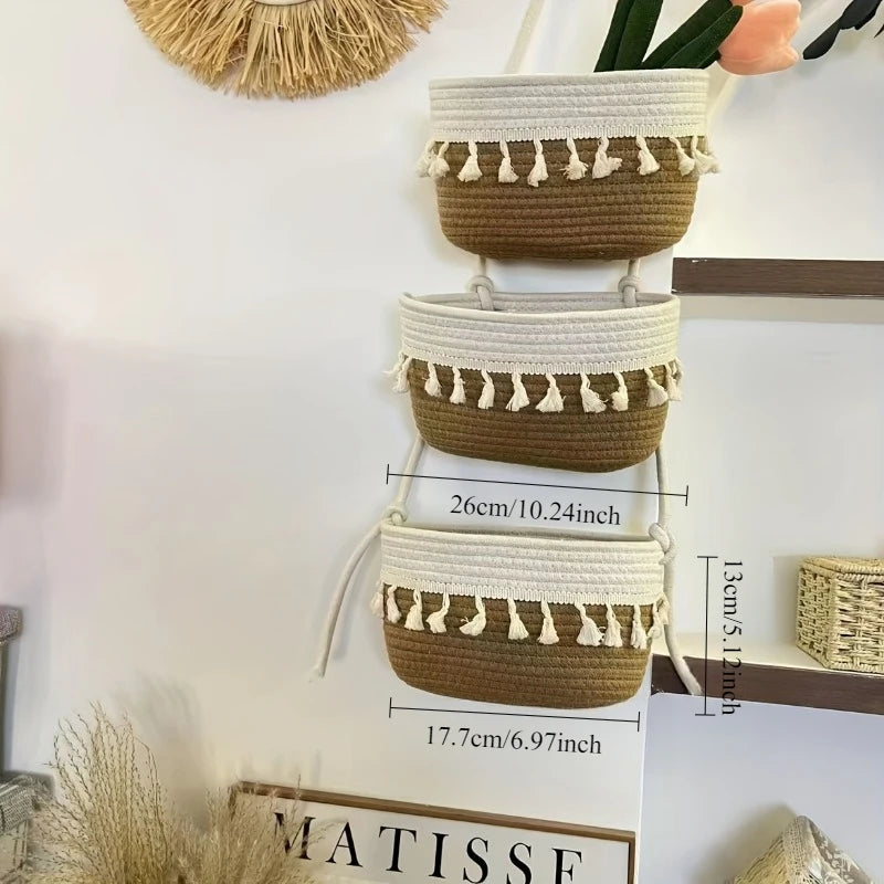 Panier Tressé Décoration Murale à 3 niveaux