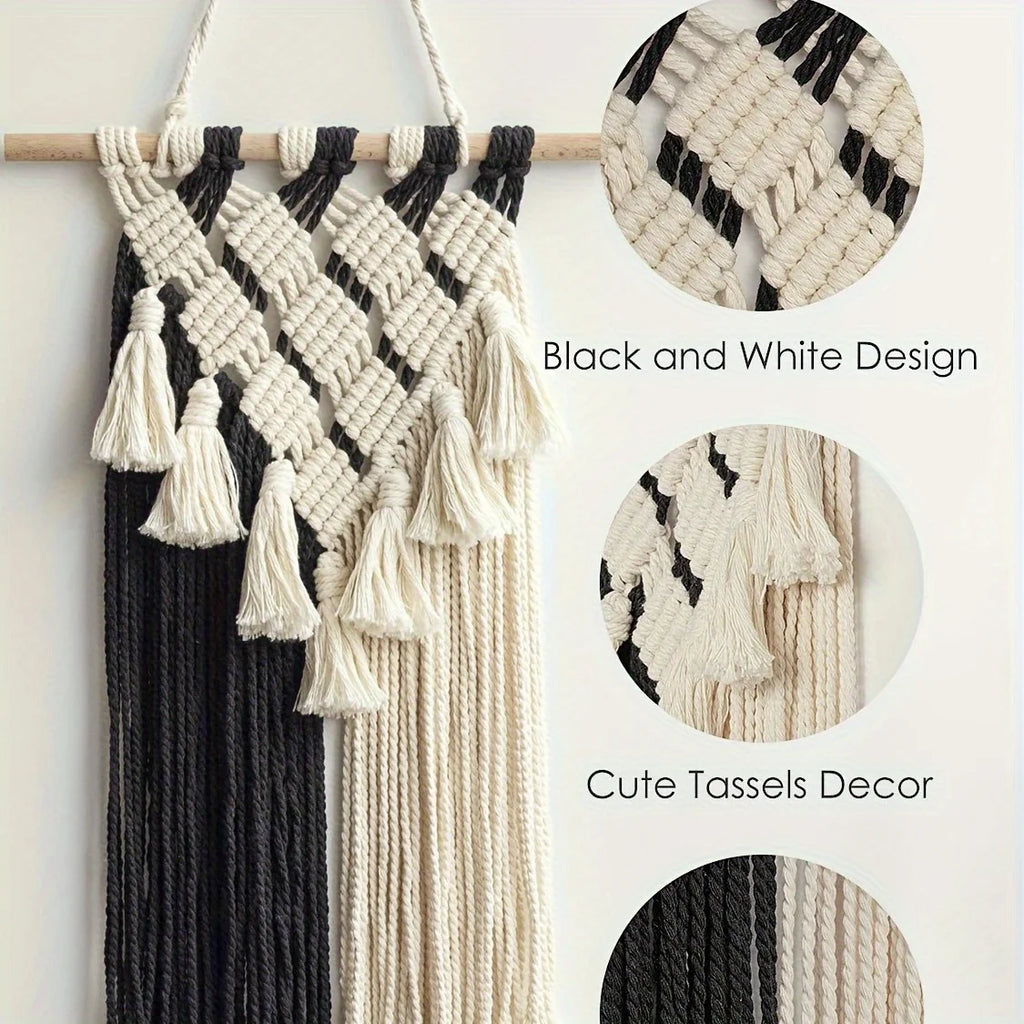 Macramé Mural Noir Et Blanc | 60 x 30 cm
