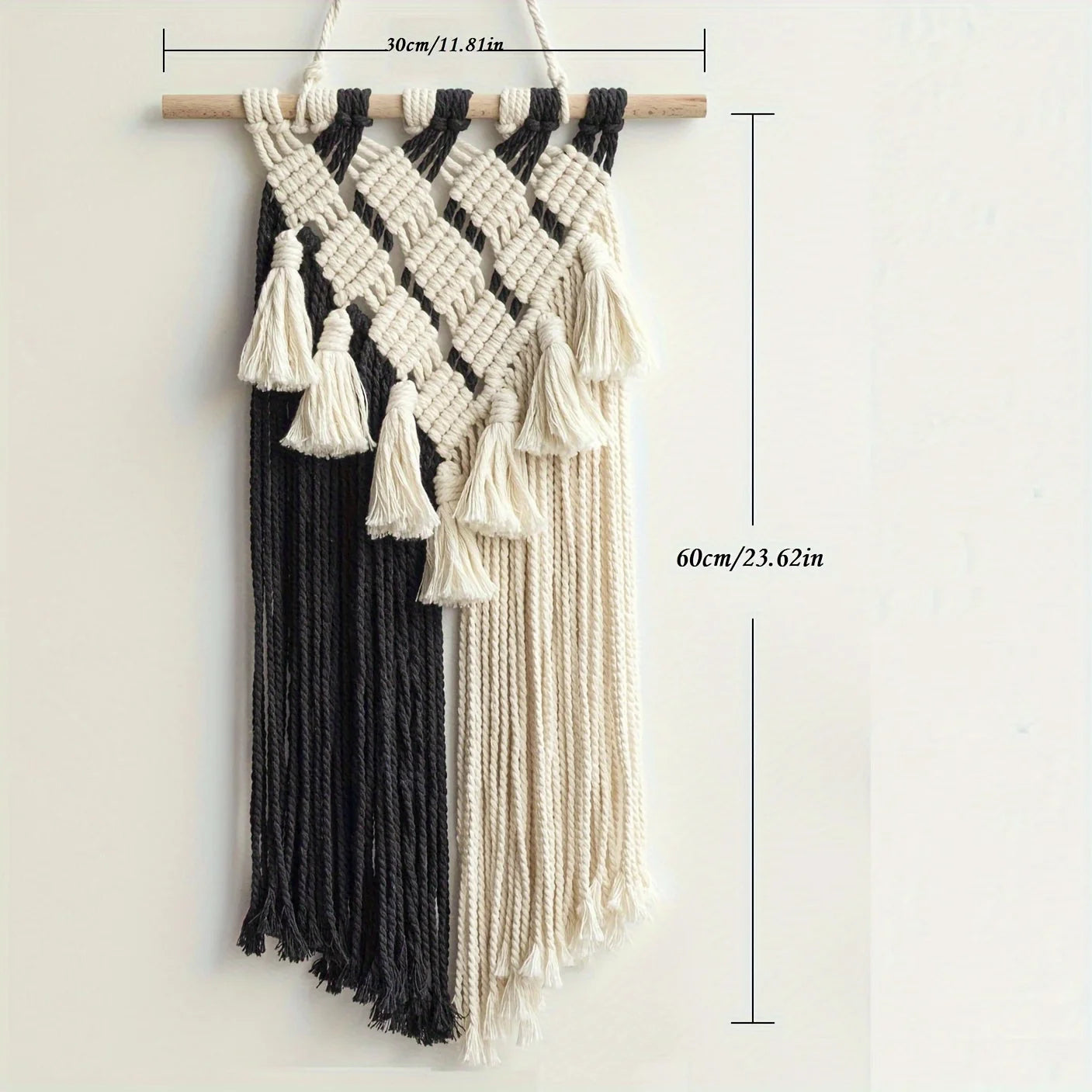 Macramé Mural Noir Et Blanc | 60 x 30 cm